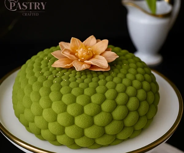 This luxurious pistachio-orange cake combines Middle Eastern kunafa crunch, orange namelaka, and matcha pistachio mousse in an unforgettable Dubai-style dessert.